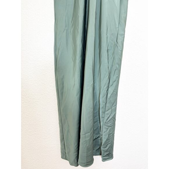 NWT Zara Green Satin Slip Midi Dress Sz Large Short Sleeve Cocktail Quiet Luxury - Picture 10 of 14